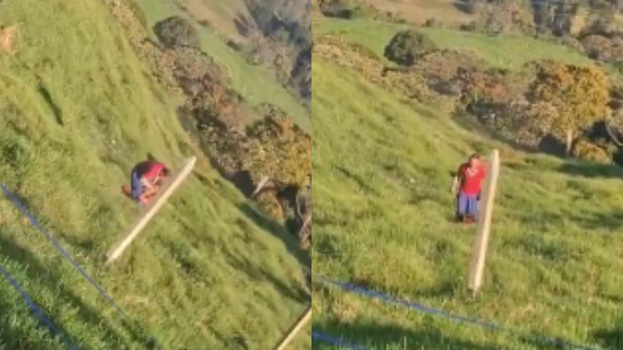 Instantes en que el hombre agredía brutalmente a su hijo.