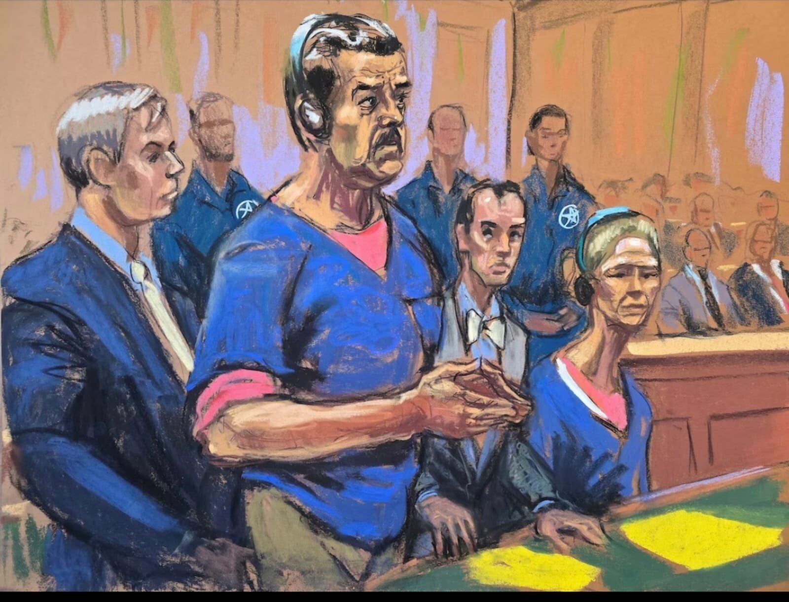 Boceto de Nicolás Maduro y su esposa en el Tribunal Federal del Distrito Sur de Nueva York.