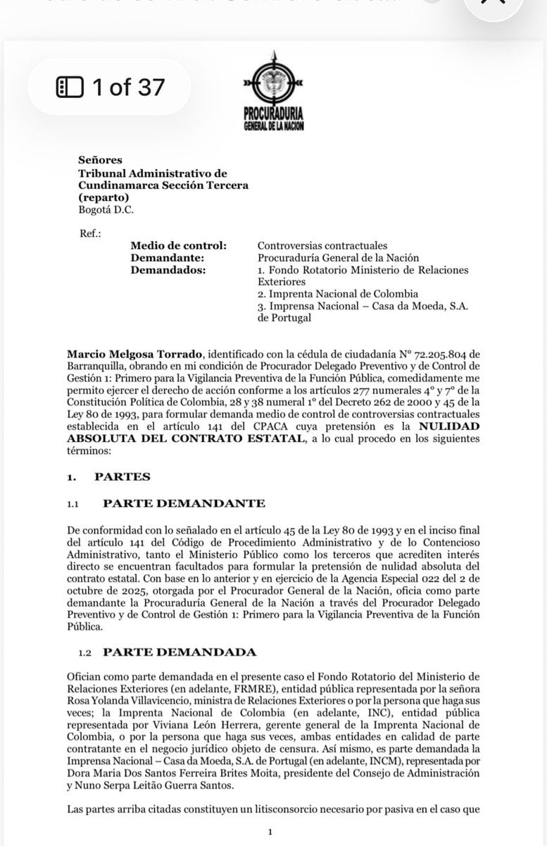 Cancellaría, Imprenta Nacional y Casa de la Moneda de Portugal: Procuraduría cuestiona contrato de pasaportes
