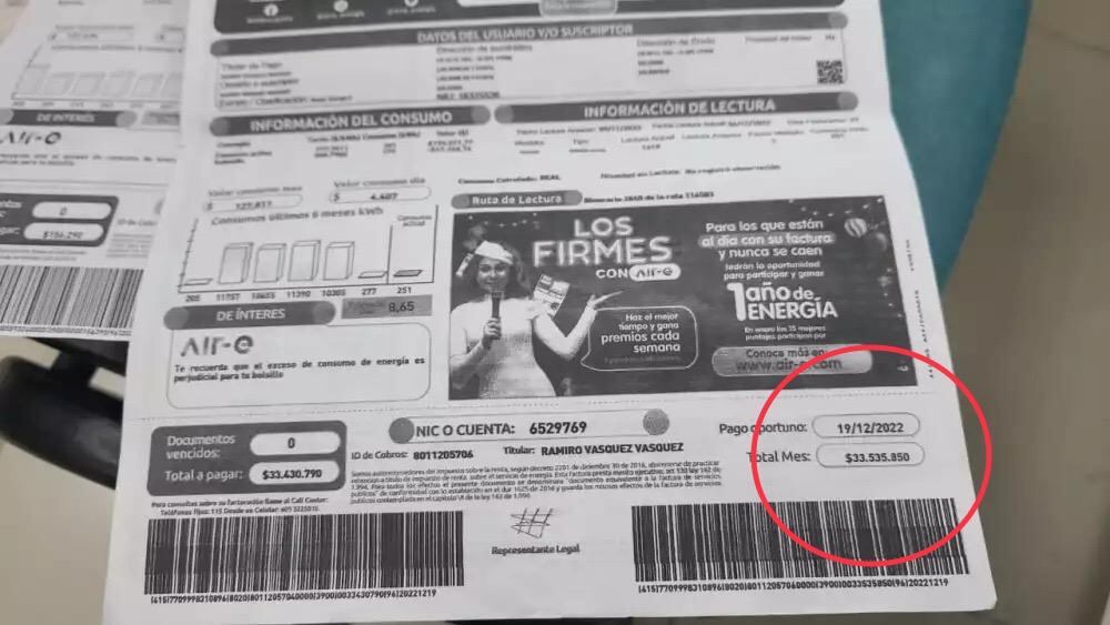 La factura de un mes llegó por más de 34 millones de pesos.