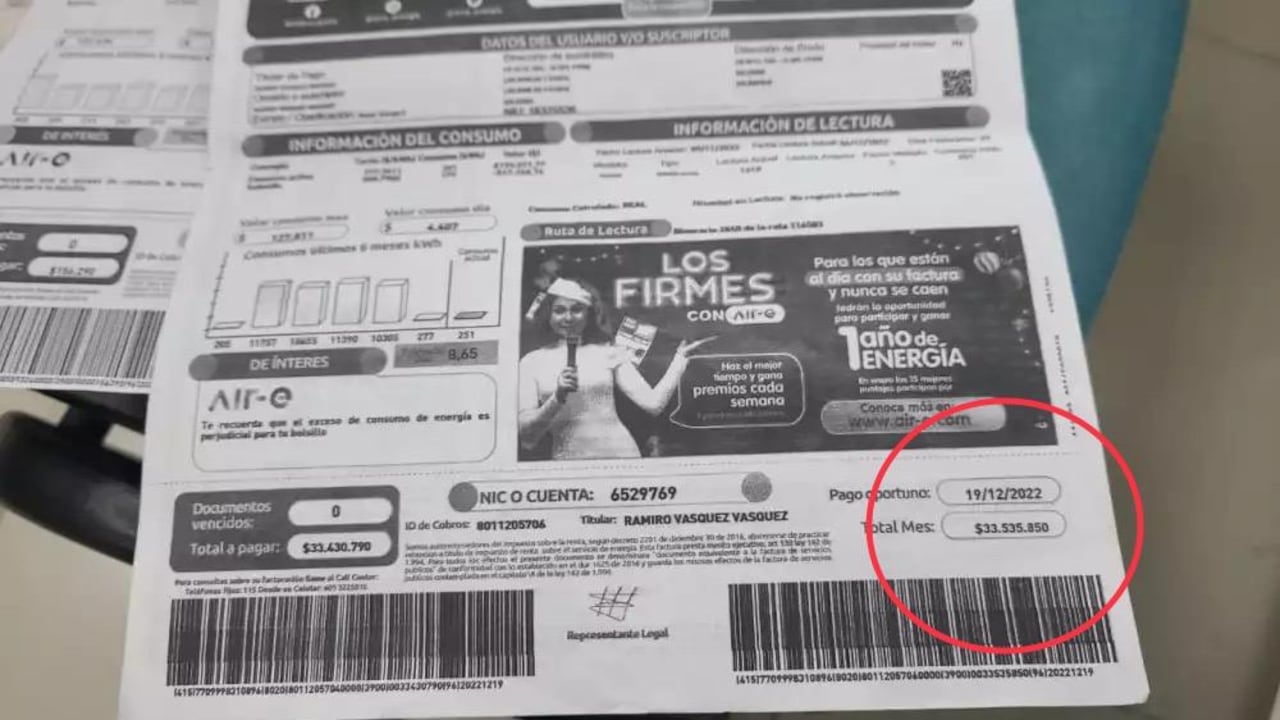 La factura de un mes llegó por más de 34 millones de pesos.
