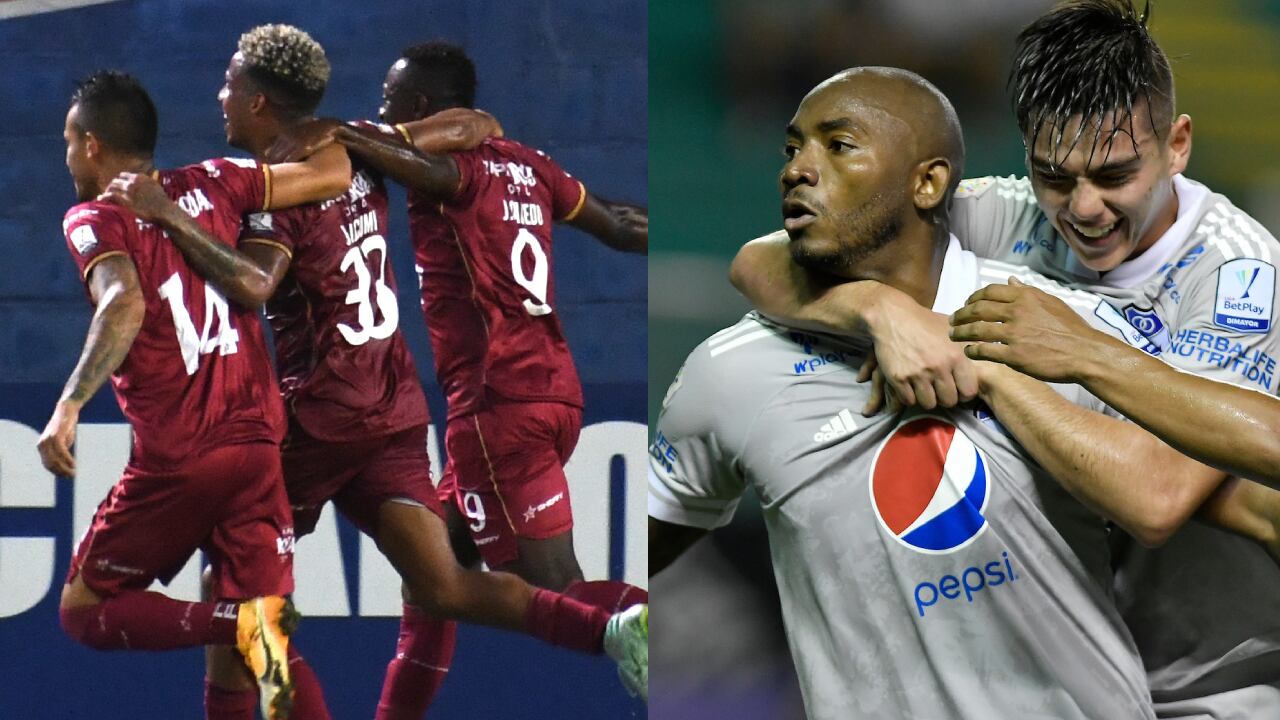 Jeison Lucumí y Diego Herazo celebran sus goles en la fecha 6 de la Liga Betplay