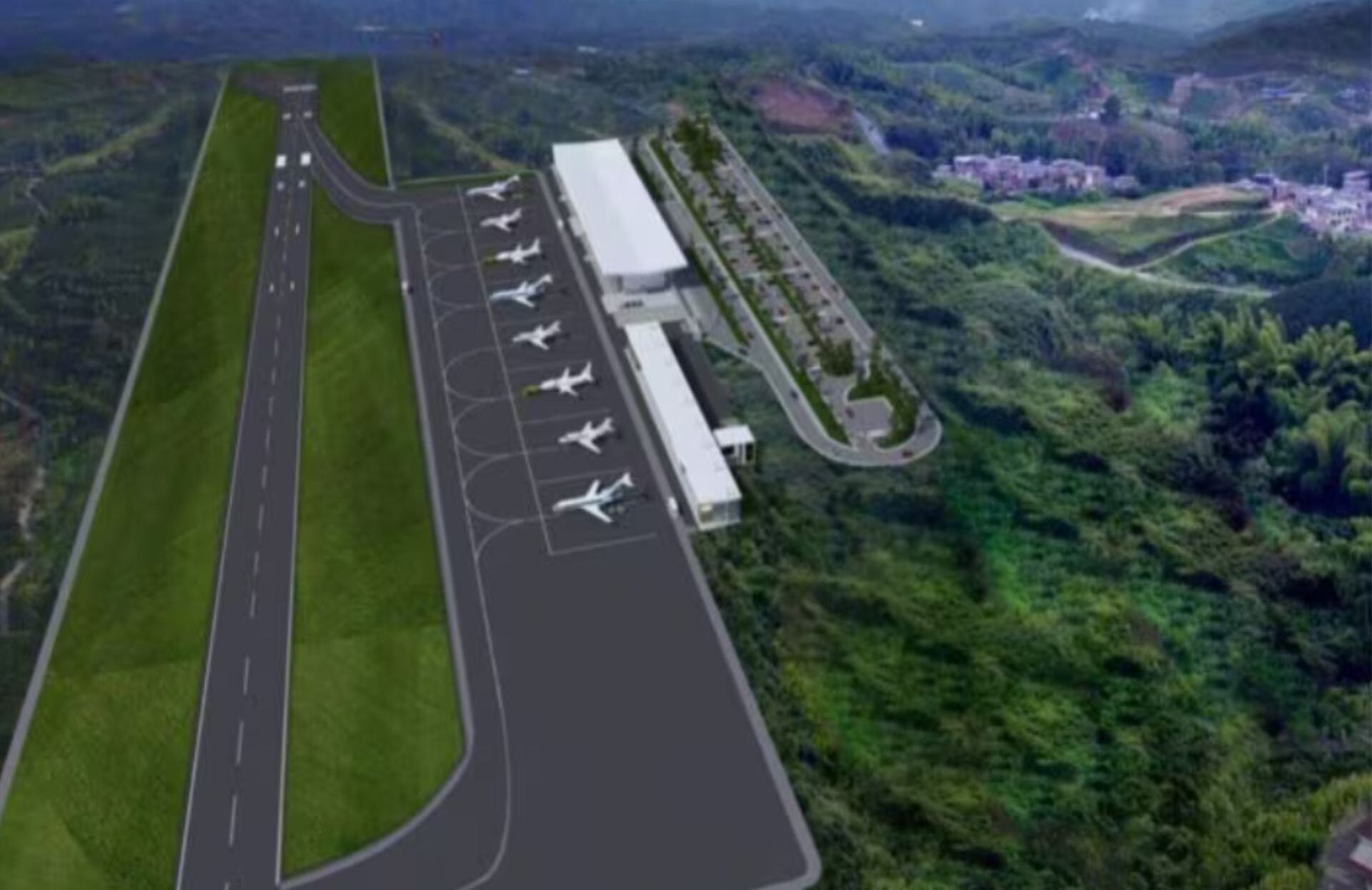 Render del proyecto del Aeropuerto del Café en Palestina, una terminal aérea que busca mejorar la conectividad del Eje Cafetero y dinamizar el turismo y la economía regional.