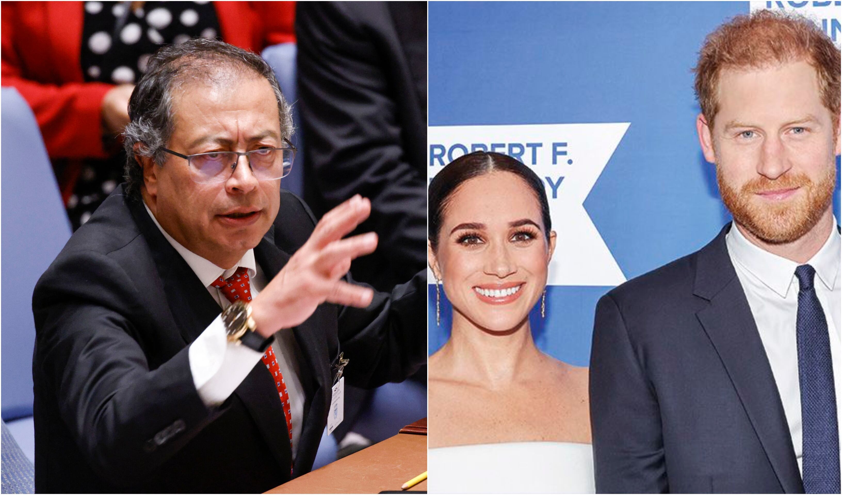 Gustavo Petro y el príncipe Harry y Meghan Markle