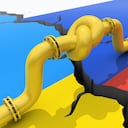 Foto de referencia sobre el gas y las banderas de Ucrania y Rusia