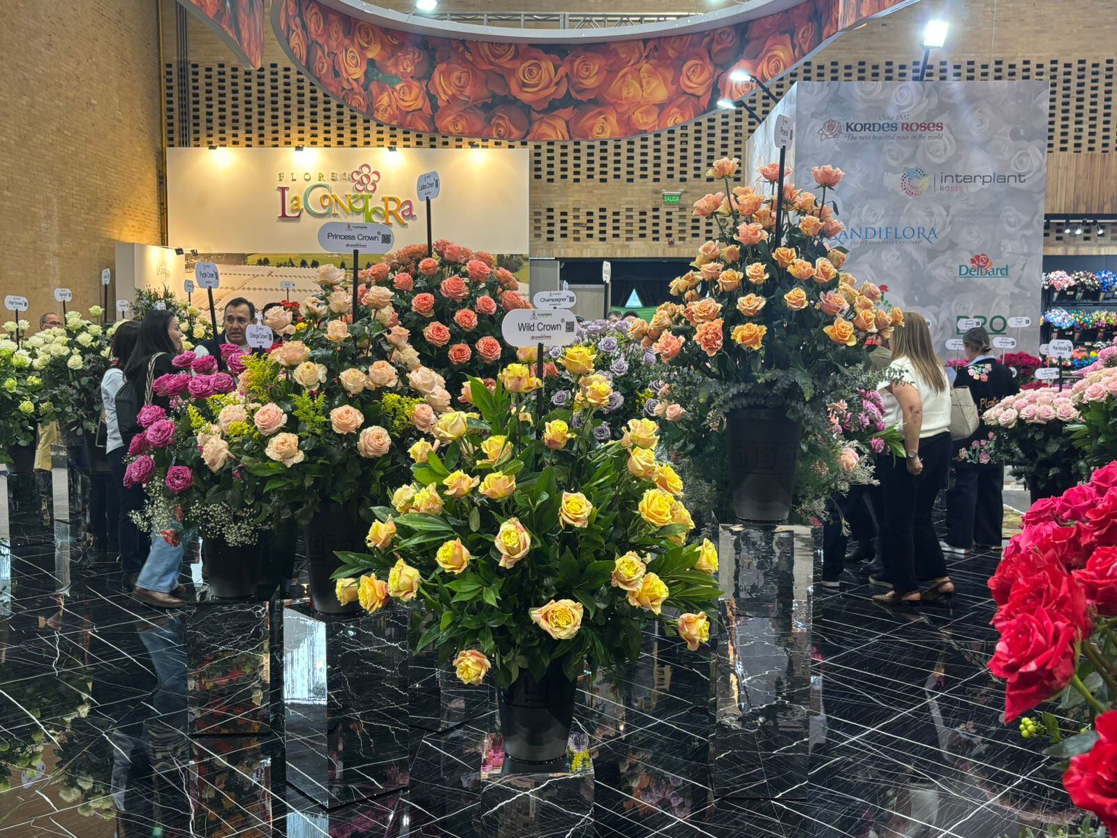Arreglos de rosas y flores de distintos colores exhibidos en Proflora 2025, en Corferias.