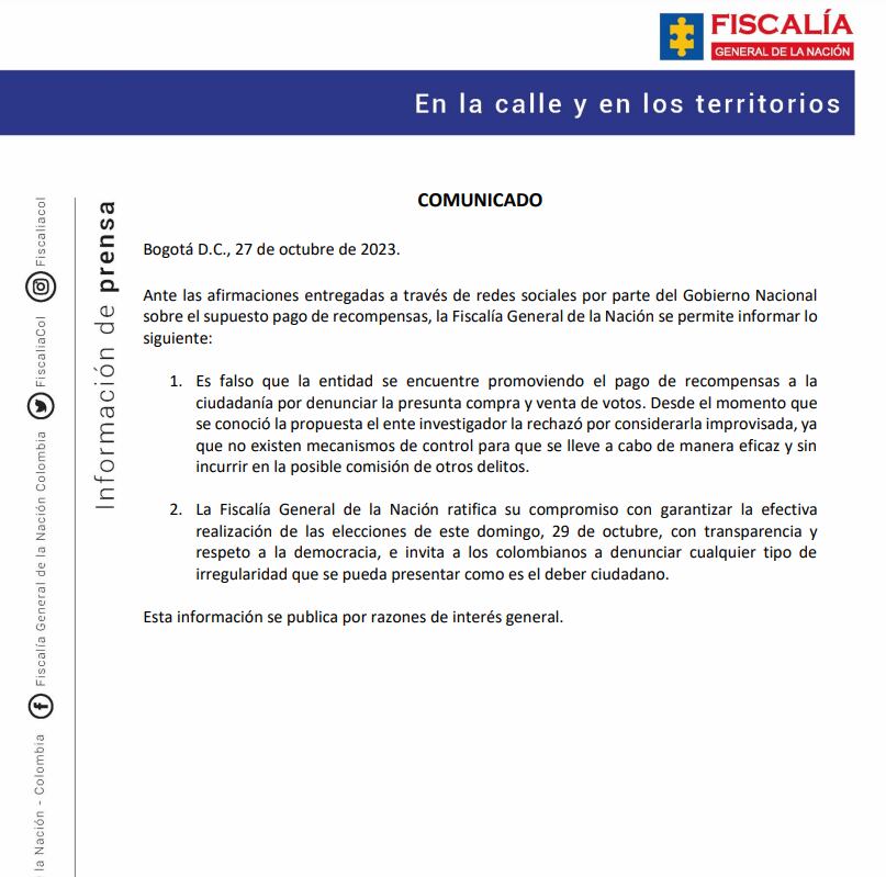 Comunicado Fiscalía