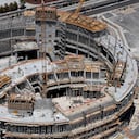 Una vista aérea muestra la Esfera MSG de USD 1.66 mil millones en The Venetian, donde los trabajos de construcción se detuvieron debido a la pandemia del coronavirus (COVID-19) el 21 de mayo de 2020 en Las Vegas