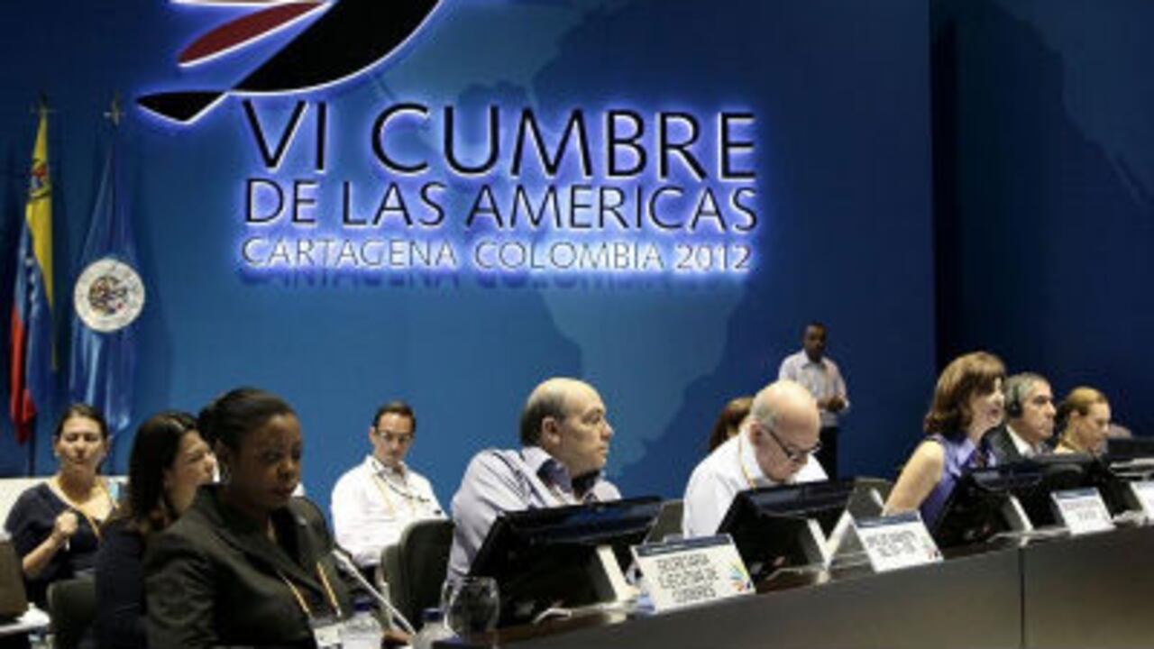 Reunión del jueves que contó con la presencia de 17 cancilleres de las Américas y los jefes de delegación de los países en Cartagena, para revisar la declaración que entregará la VI Cumbre de las Américas.