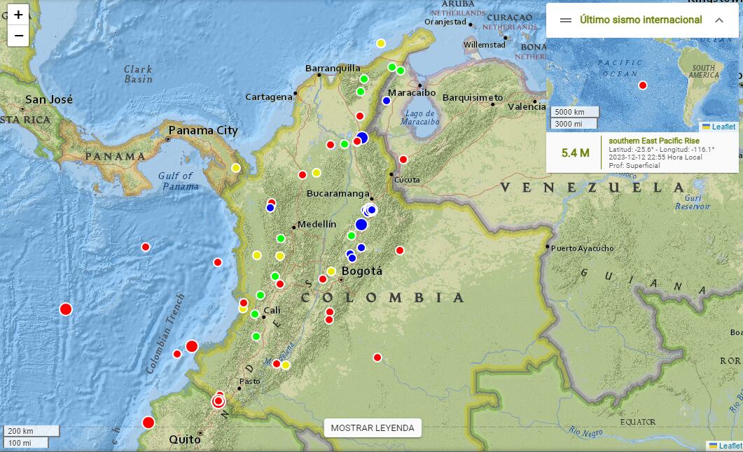 Reporte del Servicio Geológico Colombiano sobre los sismos este miércoles, 13 de diciembre de 2023.