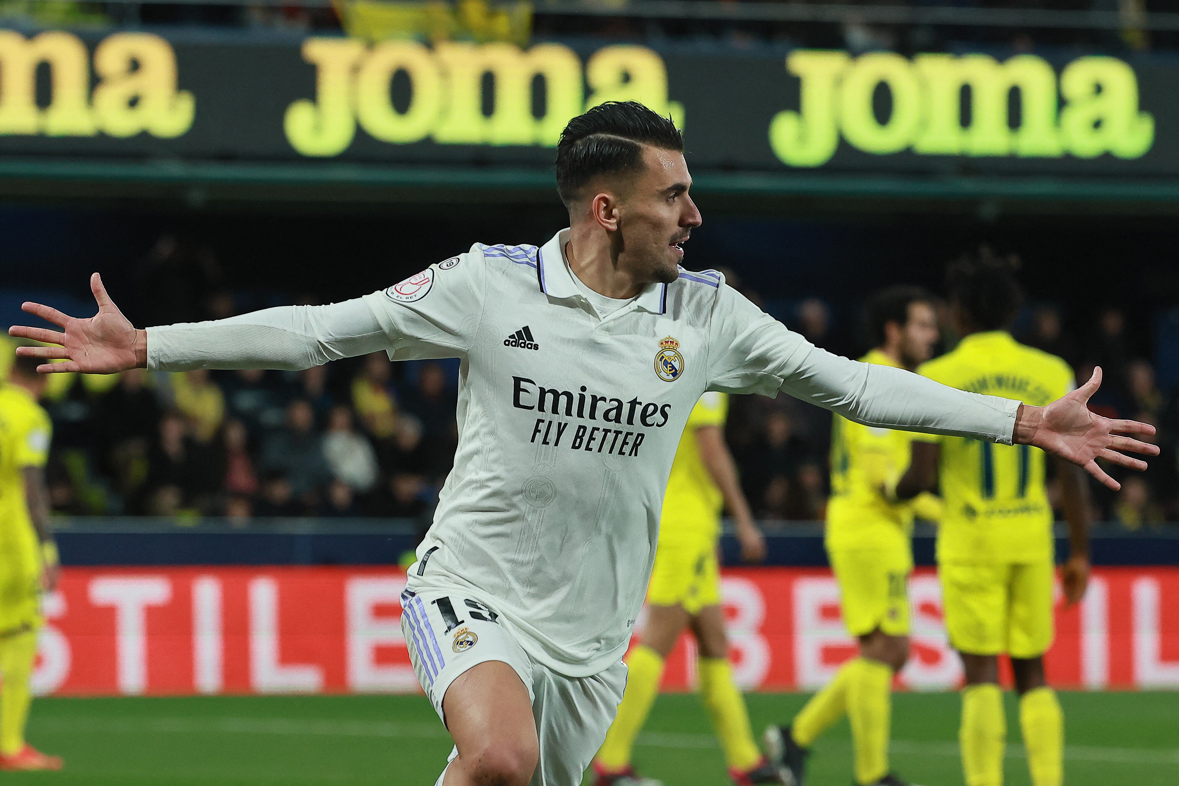 Real Madrid's Spanish midfielder Dani Ceballos celebrates after scoring his team's third goal during the Spain's Copa del Rey (King's Cup), round of 16 football match between Villarreal CF and Real Madrid CF at La Ceramica stadium in Vila-Real, near Valencia, on January 19, 2023. (Photo by JOSE JORDAN / AFP)