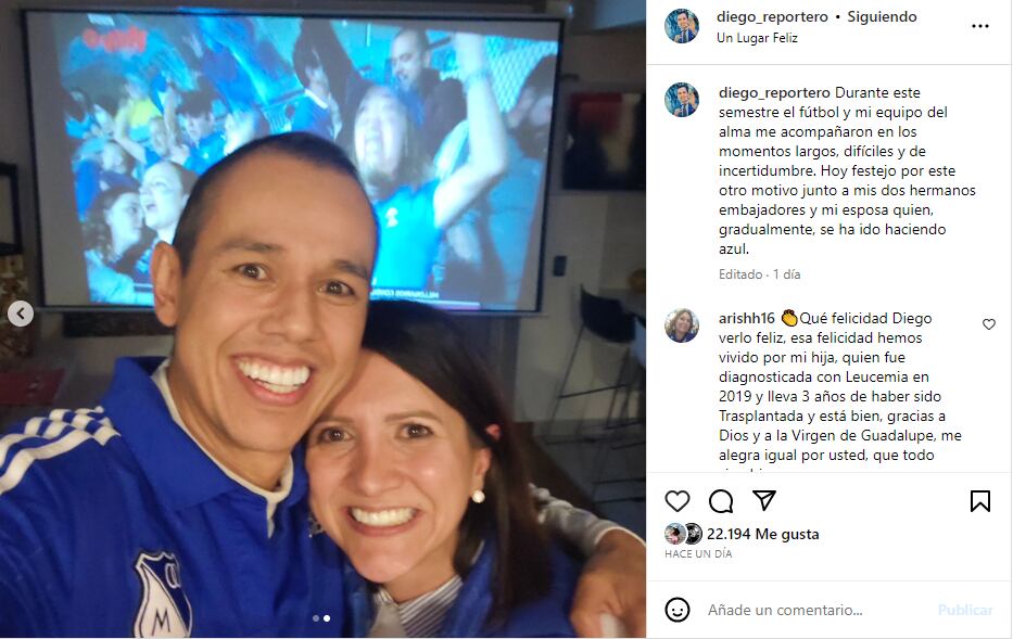 Diego Guauque y su esposa, Alejandra Rodríguez, celebran que Millonarios fue campeón.