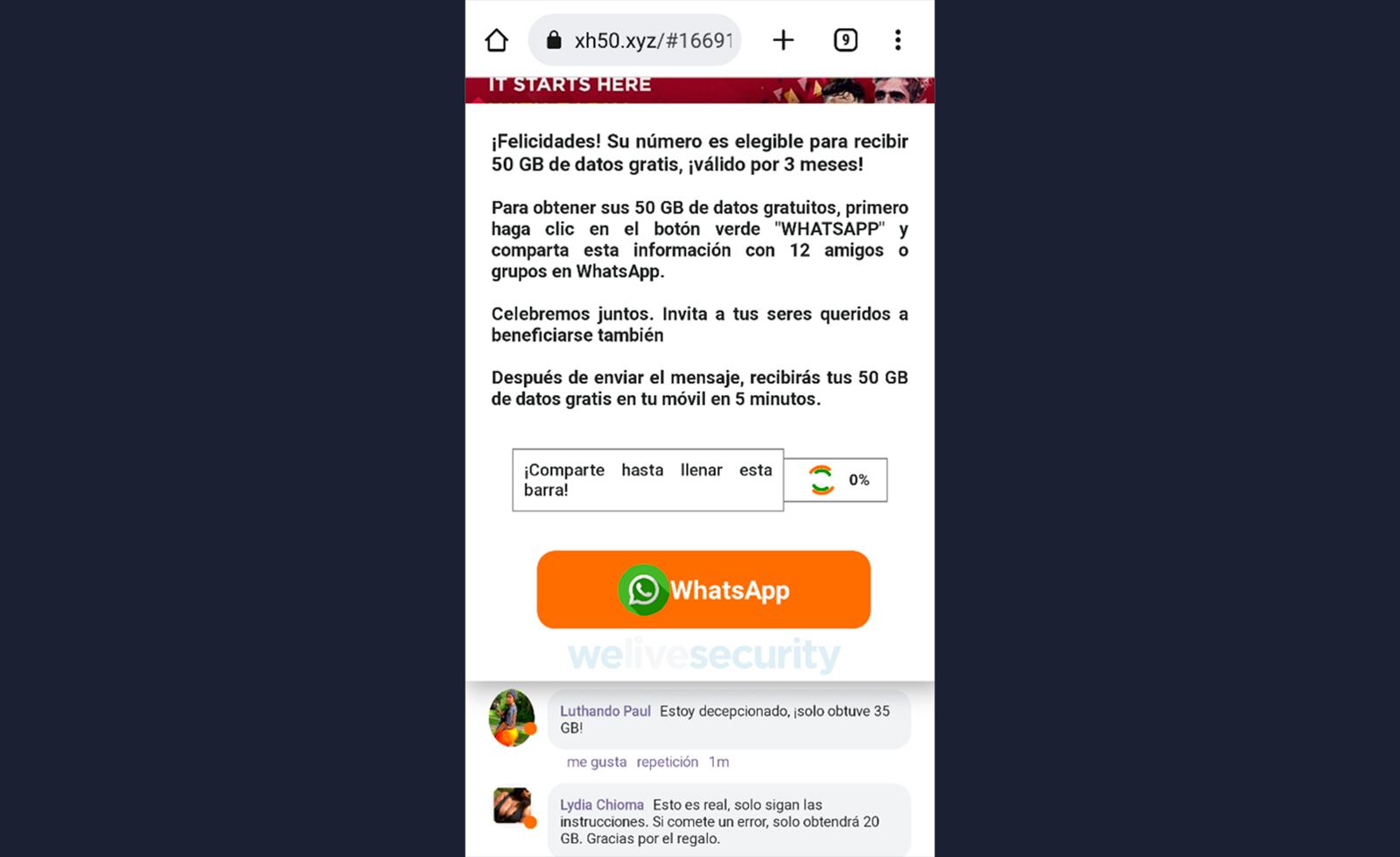 Estafa en WhatsApp sobre datos móviles gratis para ver el Mundial Qatar 2022.