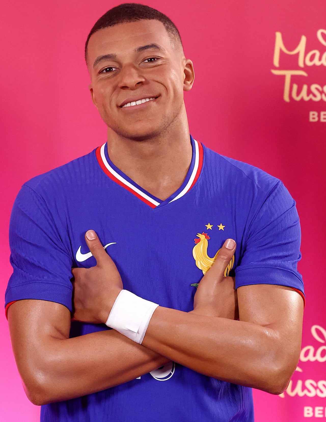 A photograph show the one-of-a-kind wax figure Paris of Saint-Germain's French forward #07 Kylian Mbappe in Paris on May 16, 2024. Mbappe's one-of-a-kind wax figure will be taken to Berlin to be exhibited at Madame Tussauds in Berlin. (Photo by FRANCK FIFE / AFP)
