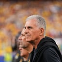 Ghana head coach Carlos Queiroz stands on the sideline prior to the World Cup round of 32 soccer match between Colombia and Ghana in Kansas City, Mo., Friday, July 3, 2026. (AP Photo/Jeff Roberson)