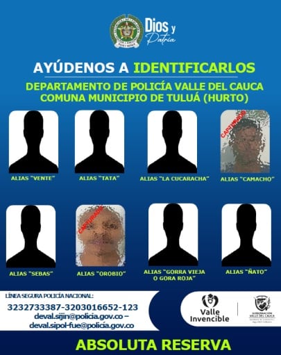 Cartel de los más buscados en Tuluá, Valle del Cauca