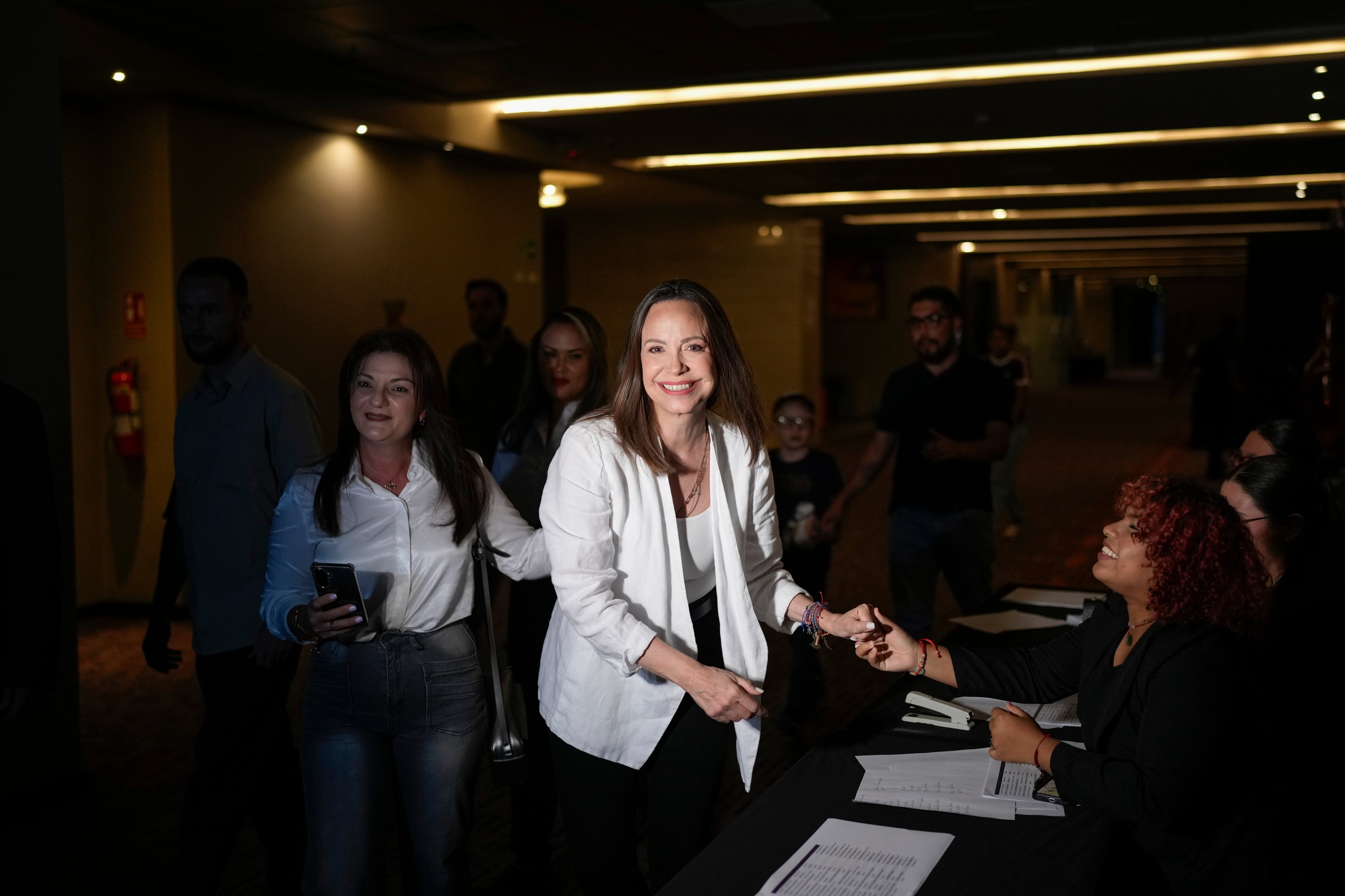 La líder de la oposición venezolana, María Corina Machado, durante una conferencia de prensa en Ciudad de Panamá.
