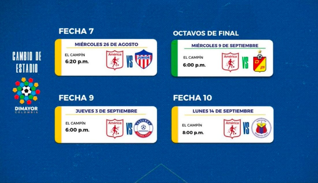 Partidos que jugará el América de Cali en Bogotá