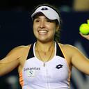 Camila Osorio celebra después de avanzar a semifinales en el WTA 250 de Monterrey