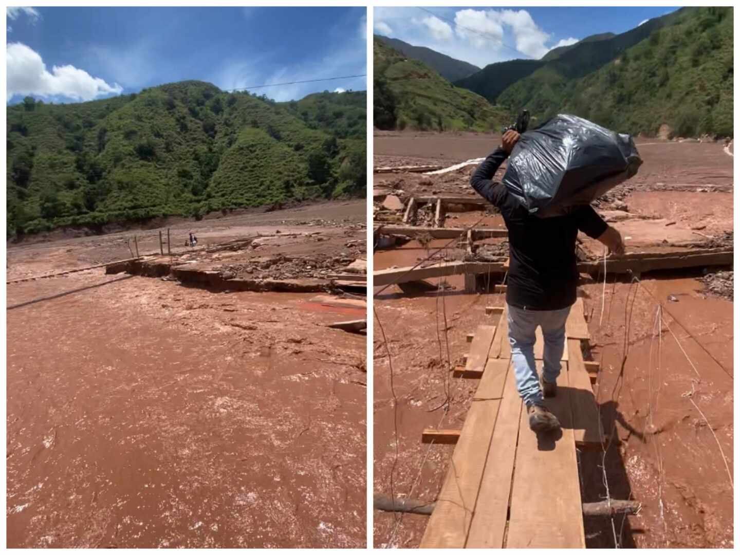 De esta manera arriesgan su vida atravesando esta trocha.