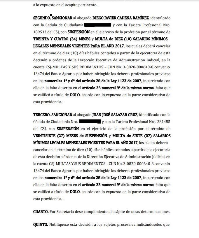 Diego Cadena, exabogado de Uribe, fue sancionado por orecer sobornos.