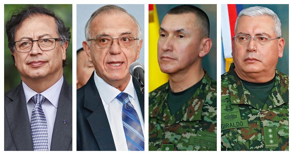 Gustavo Petro, Iván Velásquez, el general Luis Mauricio Ospina y el general Helder Giraldo