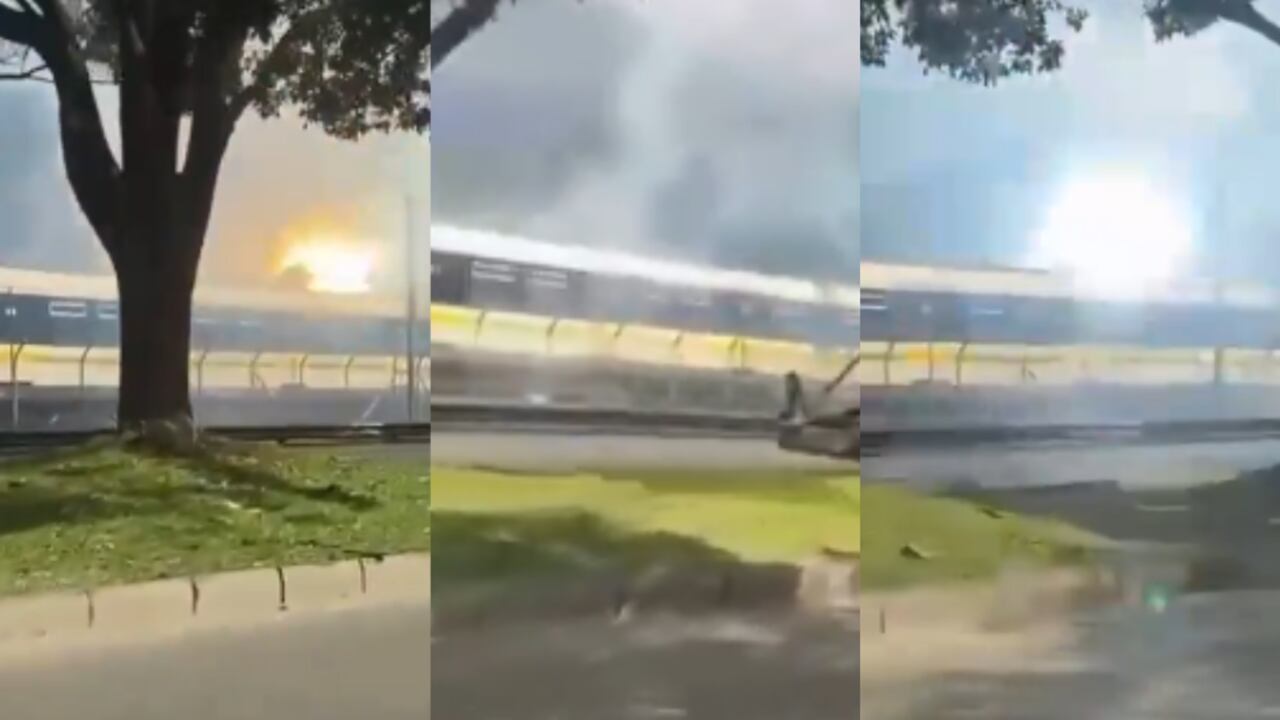 Fuego y chispas en el Metro de Medellín durante la tarde de este lunes, 21 de octubre.