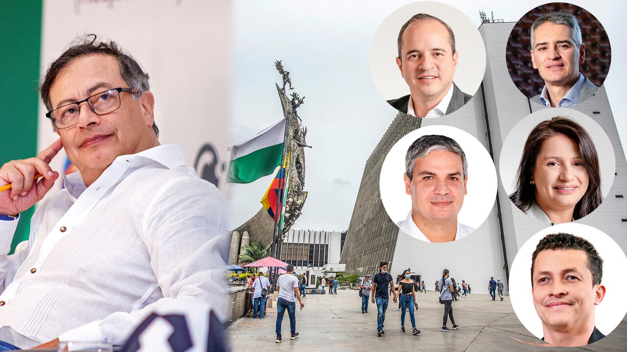 El presidente Gustavo Petro, el representante Juan Espinal, el gobernador Andrés Julián Rendón, senador Juan Felipe Lemos, la senadora Paola Holguín y el senador Juan Felipe Lemos.