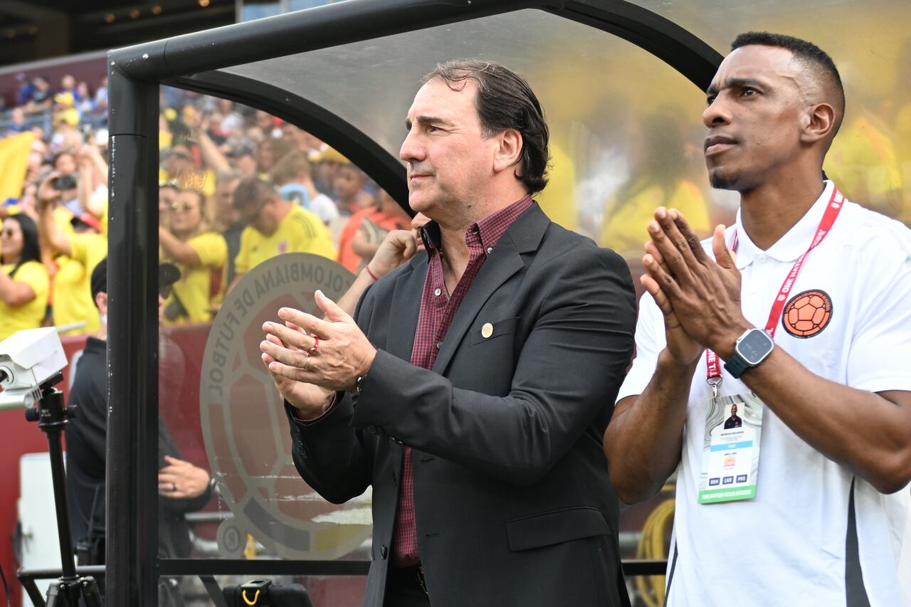 LANDOVER, MARYLAND - JUNE 8: Néstor Lorenzo of Colombia stands for the national anthem before the match between Colombia and USMNT at Commanders Field on June 8, 2024 in Landover, Maryland. (Photo by Stephen Nadler/ISI Photos/Getty Images)