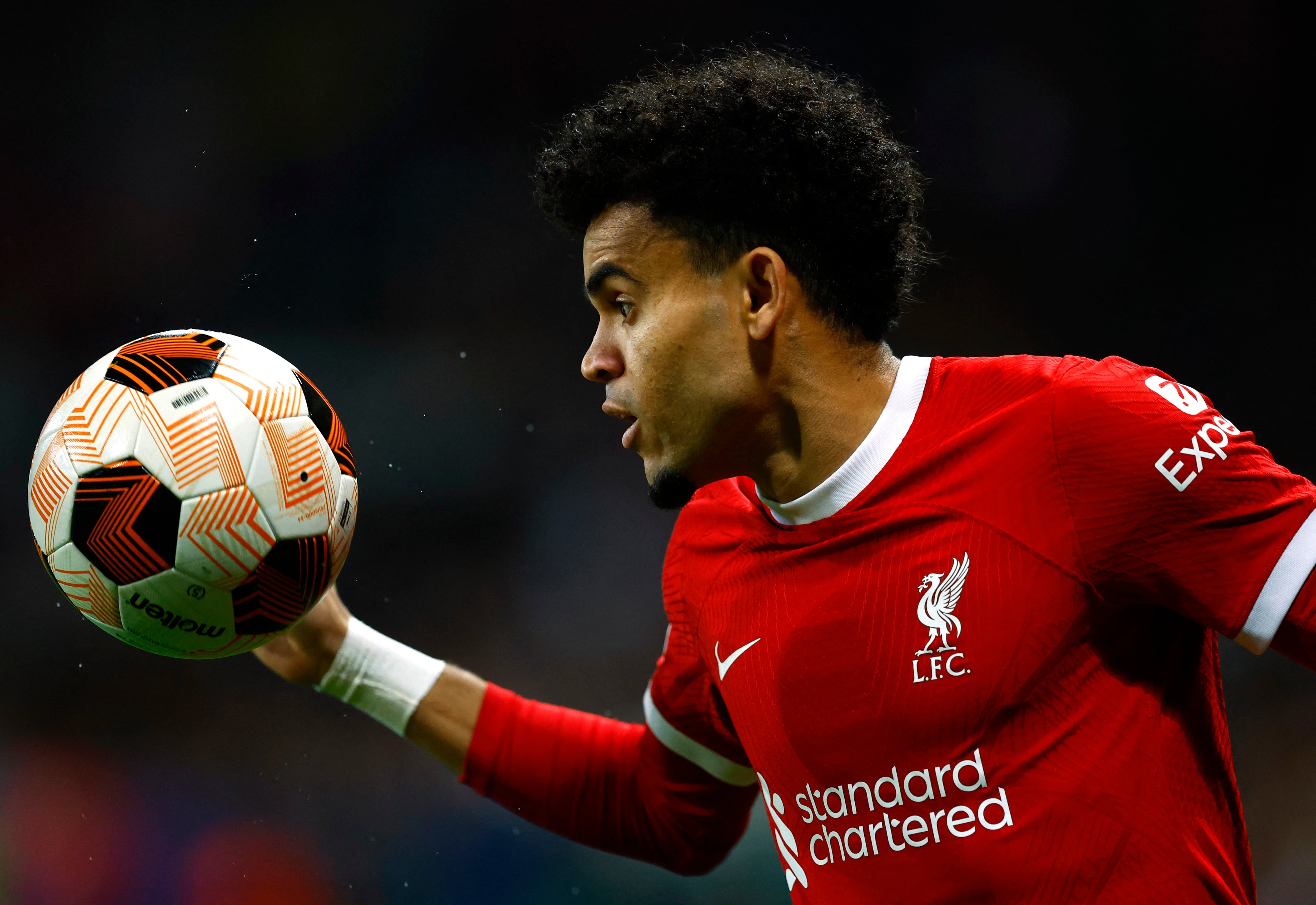 Soccer Football - Europa League - Group E - Toulouse v Liverpool - Stadium Municipal de Toulouse, Toulouse, France - November 9, 2023 Liverpool's Luis Diaz in action REUTERS/Stephane Mahe