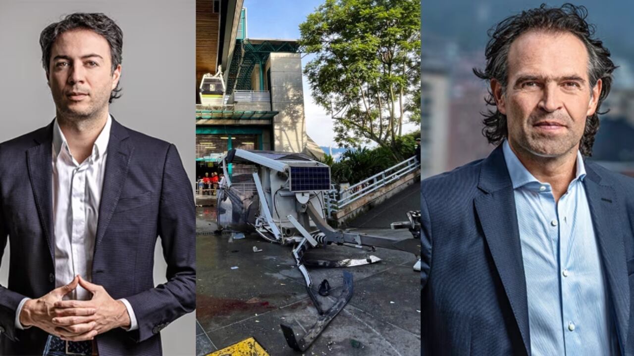 De izquierda a derecha: Daniel Quintero, el accidente en el Metrocable y el alcalde Federico Gutiérrez.