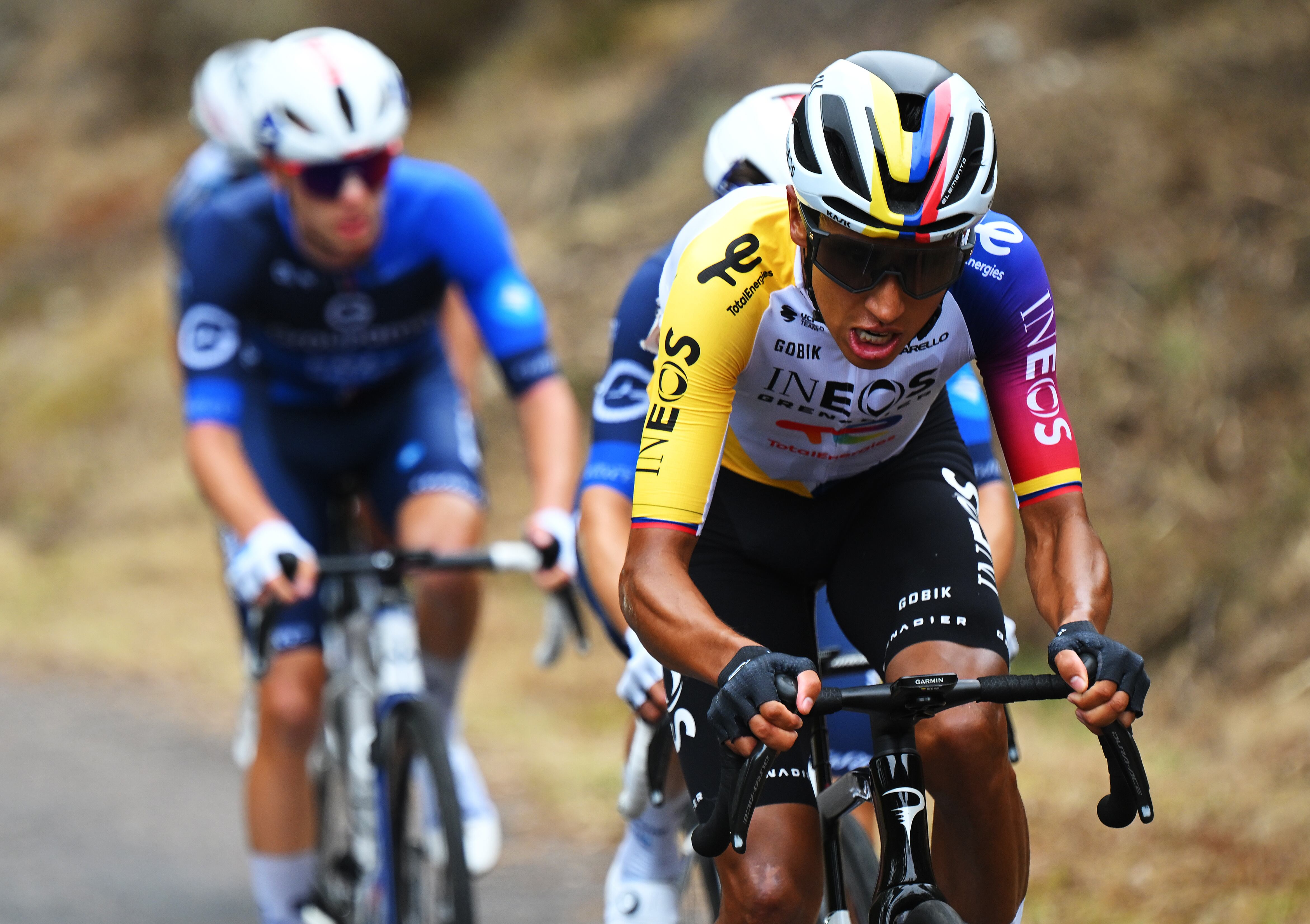 CASTRO DE ERVILLE, SPAIN - SEPTEMBER 09: Egan Bernal of Colombia and Team INEOS Grenadiers competes in the breakaway during the La Vuelta - 80th Tour of Spain 2025, Stage 16 a 167.9km stage from Poio to Mos. Castro de Herville on September 09, 2025 in Castro de Erville, Spain. (Photo by Tim de Waele/Getty Images)