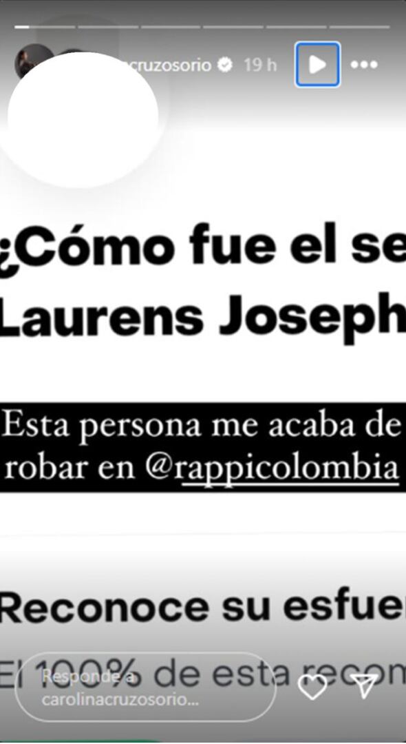 Carolina Cruz denunció en redes robo a través de app de domicilios