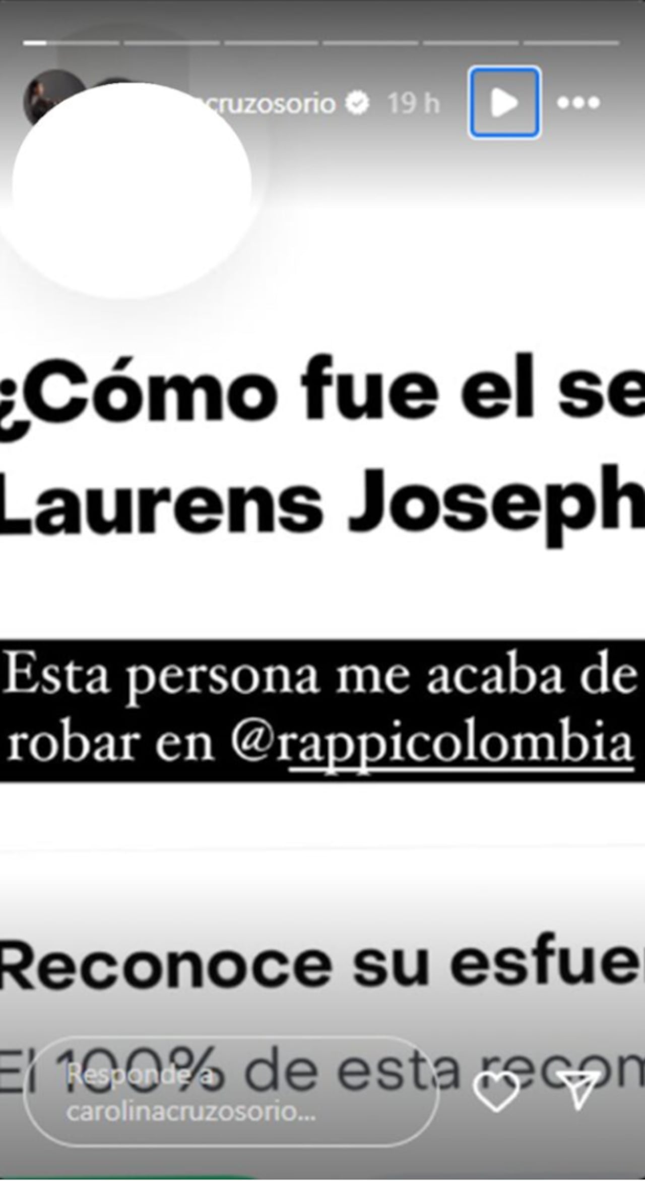 Carolina Cruz denunció en redes robo a través de app de domicilios