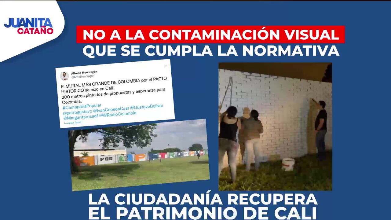 En horas de la madrugada, ciudadanos borraron el mural de más de 200 metros del Pacto Histórico en Cali.