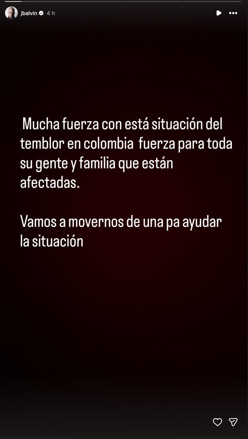J Balvin se pronuncia por terremoto y ofrece ayuda para la gente y familias afectadas.