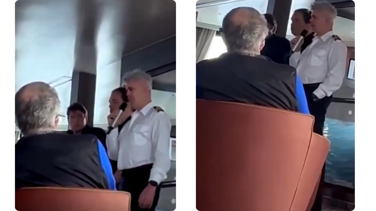 El capitán del barco, Jan Dobrogowski informando a los pasajeros sobre la muerte de un tripulante.