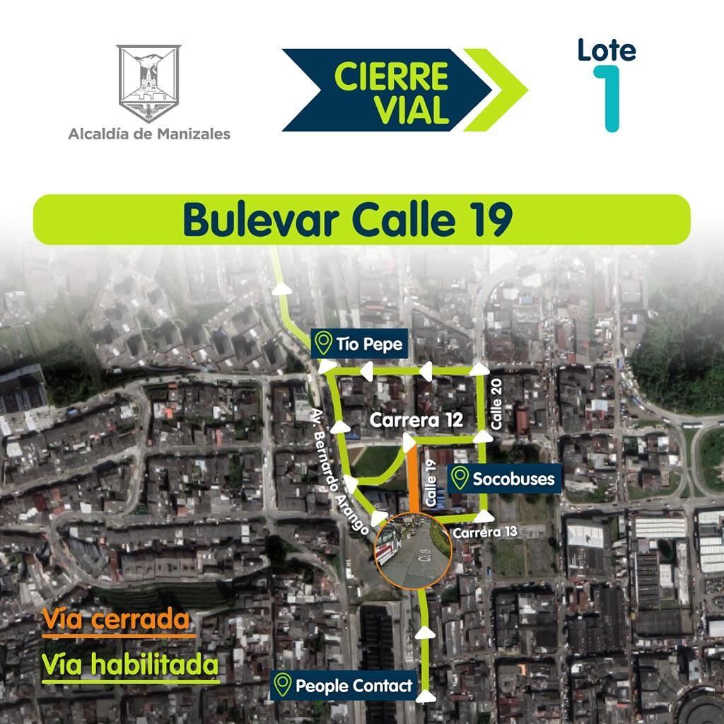 Actualmente se presenta un cierre parcial entre las carreras 9 y 11, en el tramo comprendido entre el supermercado Mercaldas y la Universidad de Manizales