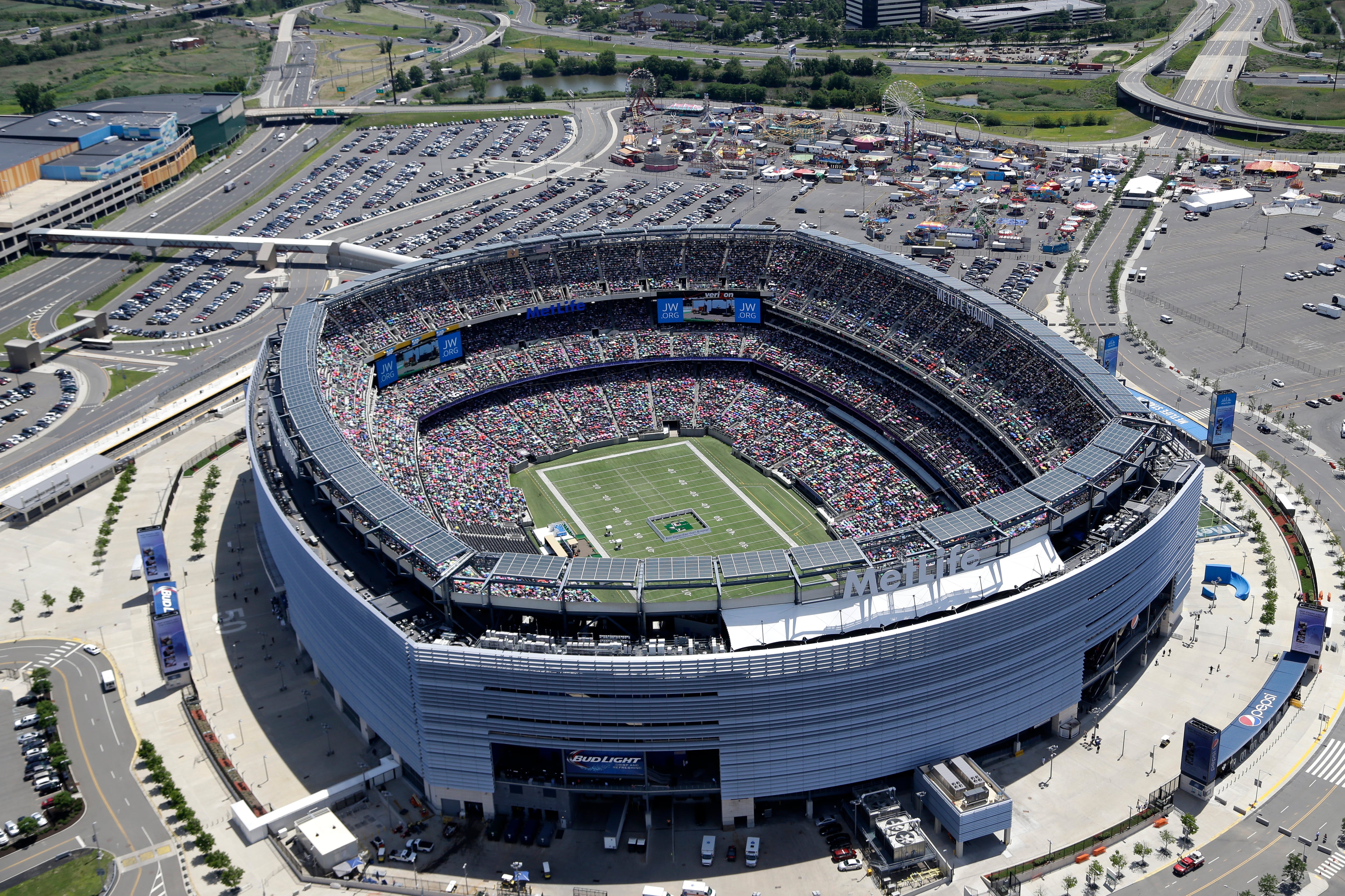 ARCHIVO - Esta es una vista aérea que muestra el estadio MetLife en East Rutherford, Nueva Jersey. La final de la Copa Mundial 2026 será en el estadio MetLife en East Rutherford, Nueva Jersey, el 19 de julio.