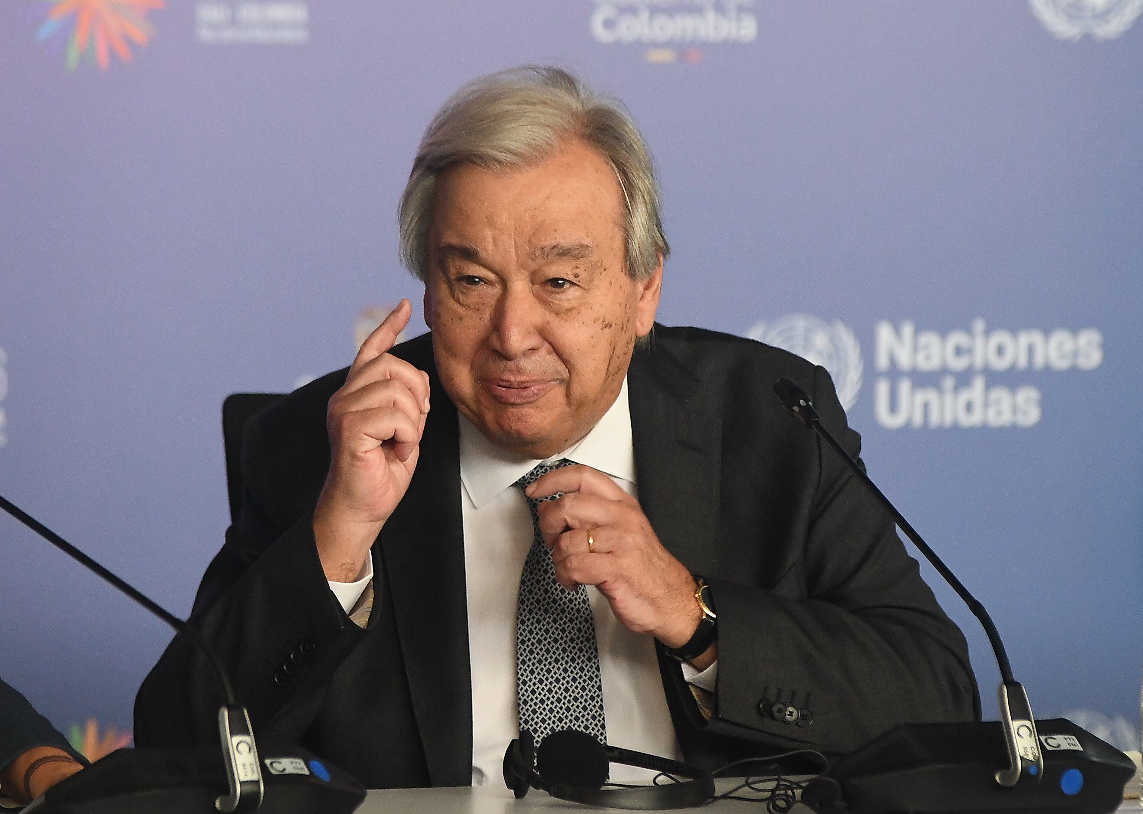 Cali: Cop 16, zona azul. rueda de prensa con Secretario General de la ONU Antonio Guterres, foto José L Guzmán. EL País