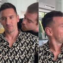 Lionel Messi y su reacción al ser besado por un comediante.