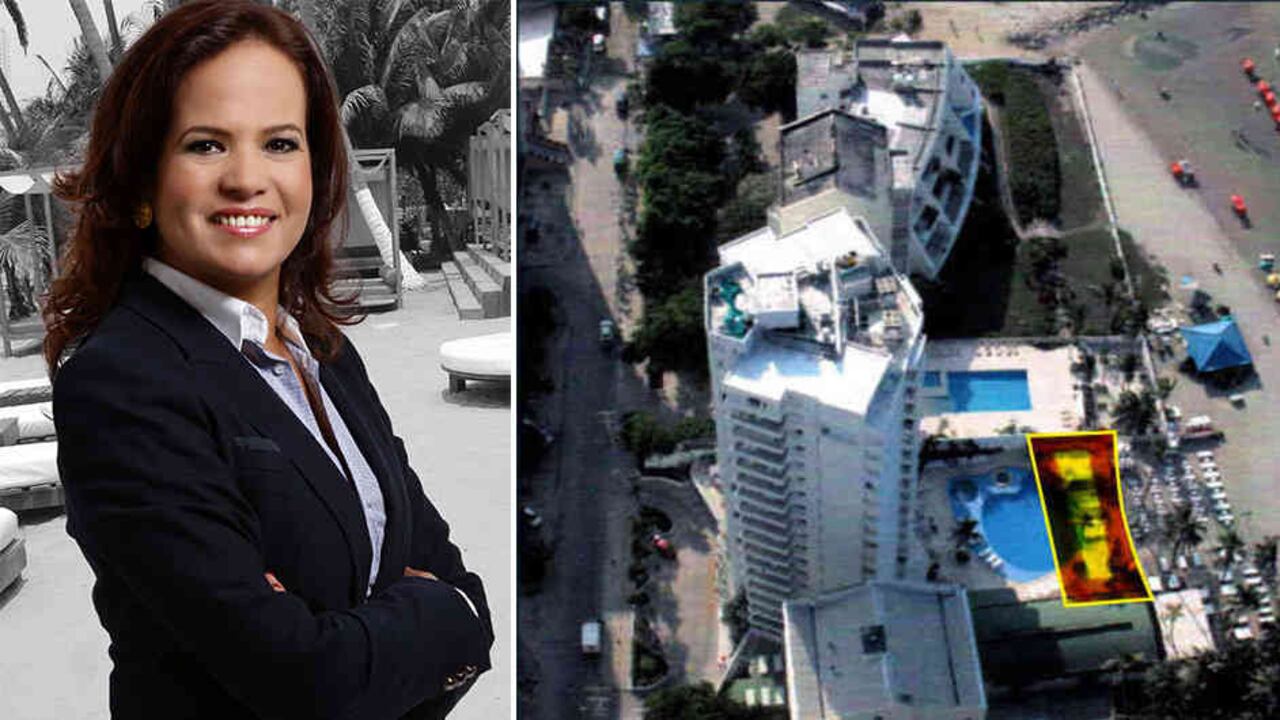 La exalcaldesa de Cartagena, Judith Pinedo Flórez, y la zona del Hotel Dann correspondiente al lío judicial.