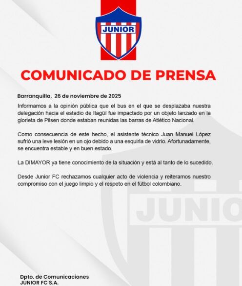 Comunicado oficial del Junior.