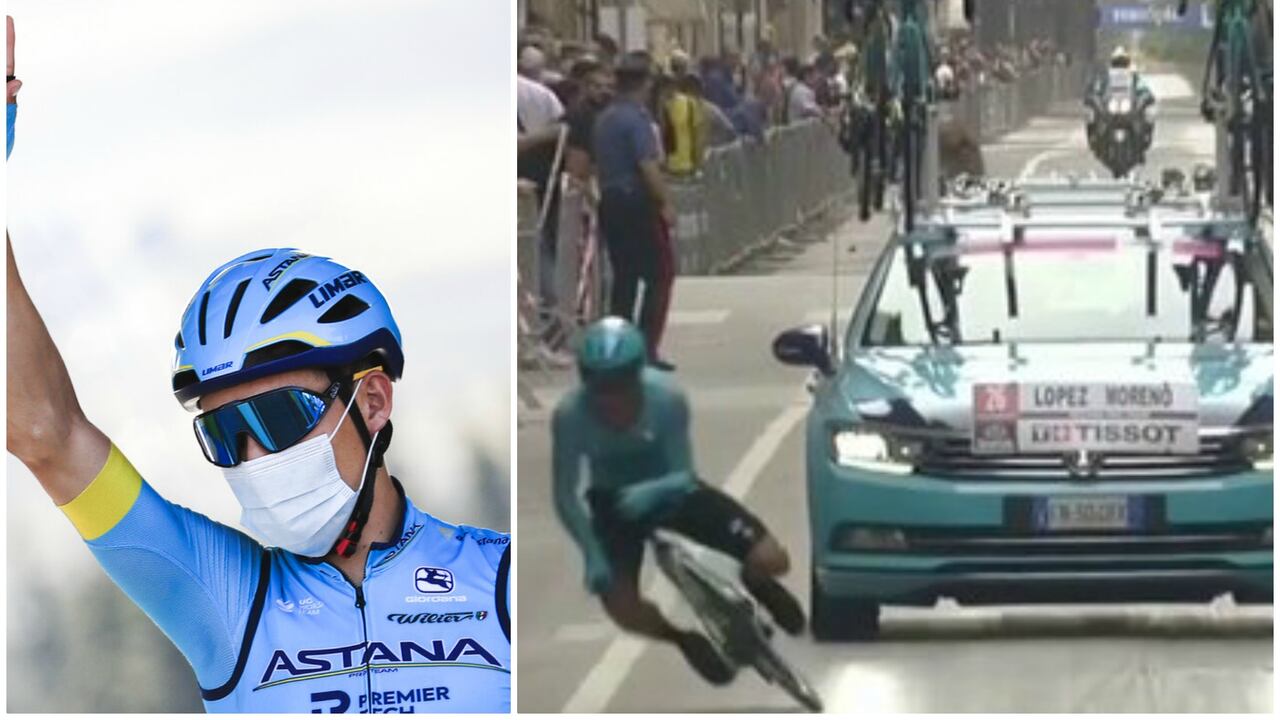Caída de Supermán López en el Giro 2020.