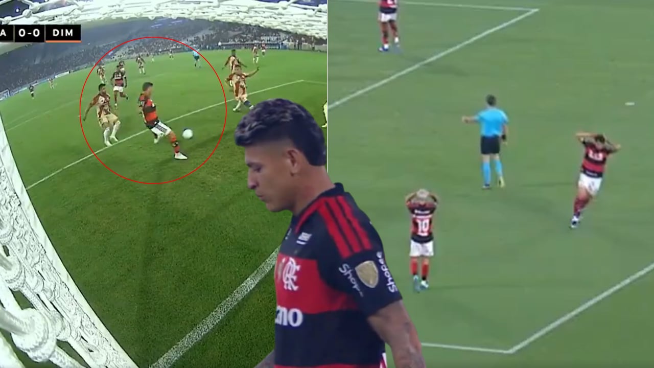 Jorge Carrascal perdió gol debajo del arco del DIM. Sus compañeros de Flamengo reaccionaron en pleno partido.