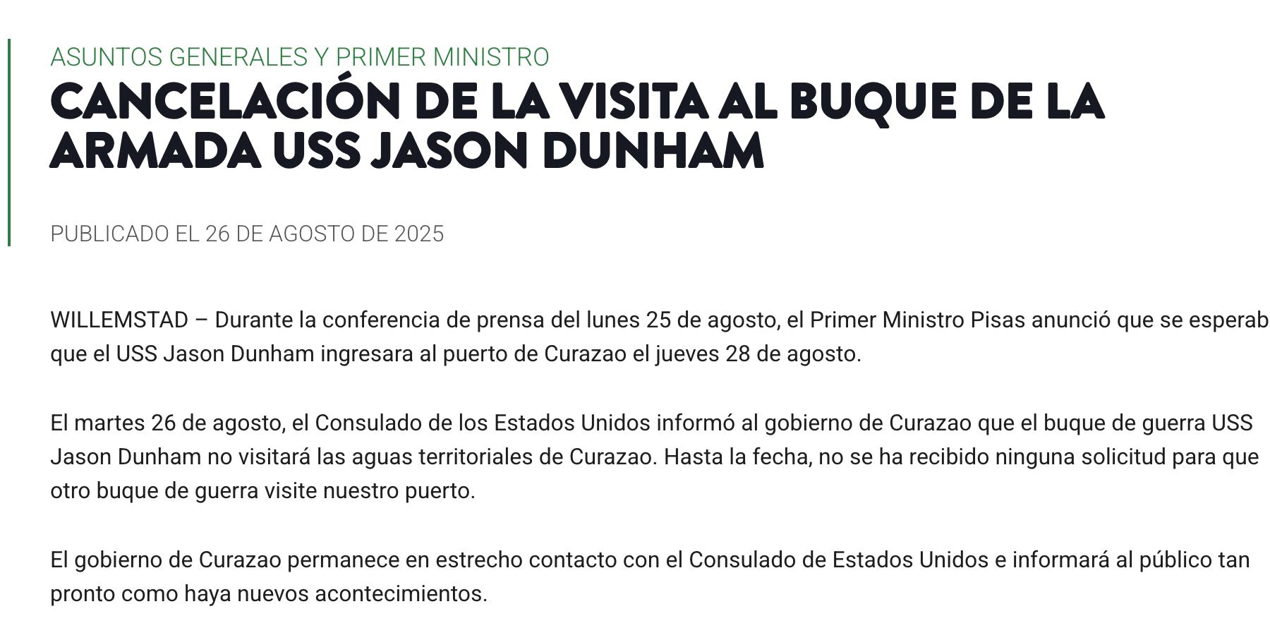 Anuncio realizado por el consulado de los Estados Unidos