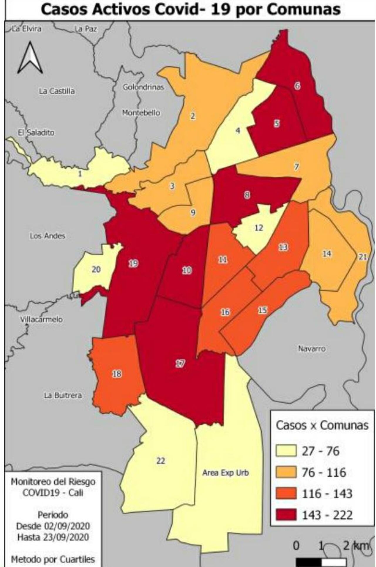 Mapa de contagios en Cali