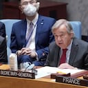 El secretario general de las Naciones Unidas, Antonio Guterres, habla durante una reunión de alto nivel del Consejo de Seguridad sobre la situación en Ucrania, el jueves 22 de septiembre de 2022 en la sede de las Naciones Unidas. (AP Photo/Mary Altaffer)