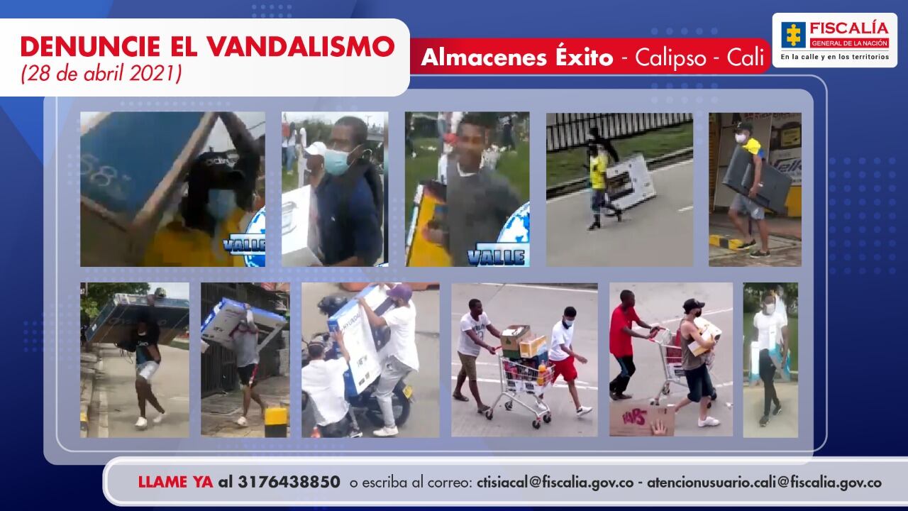 Fiscalía revela cartel se vándalos y saqueadores en Cali, durante el paro del 28 de abril