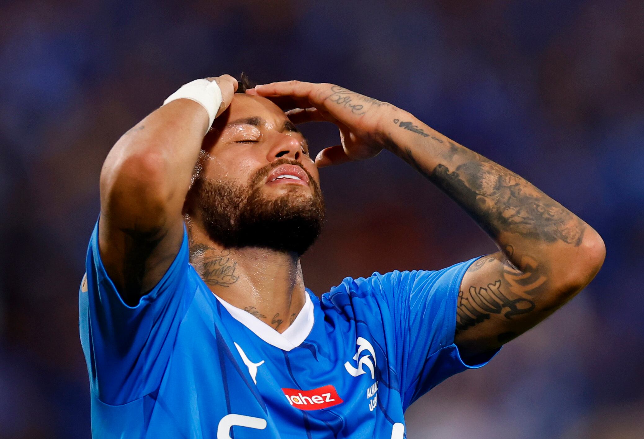 RIYADH, SAUDI ARABIA - SEPTEMBER 29: Neymar reacts during the Saudi Pro League match between Al Hilal and Al Shabab at Prince Faisal Bin Fahad on September 29, 2023 in Riyadh, Saudi Arabia. (Photo by Francois Nel/Getty Images)